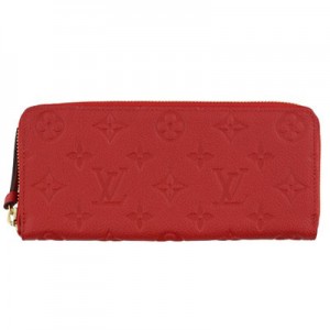 ルイヴィトン LOUIS VUITTON  長財布 レディース ラウンドファスナー ポルトフォイユ・クレマンス モノグラム・アンプラントレザー スリーズレッド M60169