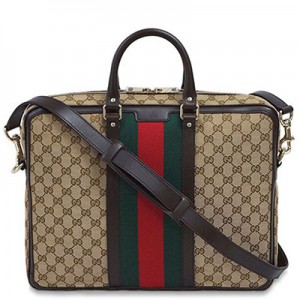 グッチ バッグ　GUCCI　メンズ　ブリーフケース　ストラップ付き　ウェビング　レッドxグリーン　GGキャンバスベージュxダークブラウン 紙袋付き　246408-9791　