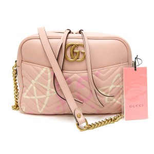 グッチ  GUCCI バッグ ショルダーバッグ ポシェット GGマーモント グッチゴースト チェーン レザー 本革 ピンク ヴィンテージ金具 日本限定 443499 
