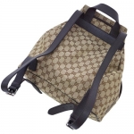 グッチ バッグ　GUCCI　バックパック　巾着　リュックサック　GGキャンバス　ベージュ　型押しカーフブラウン　アウトレット  449175-9790​