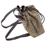 グッチ バッグ　GUCCI　バックパック　巾着　リュックサック　GGキャンバス　ベージュ　型押しカーフブラウン　アウトレット  449175-9790​