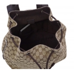 グッチ バッグ　GUCCI　バックパック　巾着　リュックサック　GGキャンバス　ベージュ　型押しカーフブラウン　アウトレット  449175-9790​