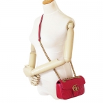 グッチ ショルダーバッグ GUCCI ポシェット GG MARMONT レザー ハイビスカスレッド 赤 446744 DTDIT 6433 
