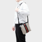 グッチ GUCCI GG柄 ウェブ GGスプリーム フラット メッセンジャー ショルダーバッグ ベージュ基調 [メンズ] 471454 KHNGN 9692