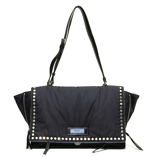 プラダ PRADA レディース エティケット ショルダーバッグ ブラック/ライトブルー 1BD088 2BOD F0OK0