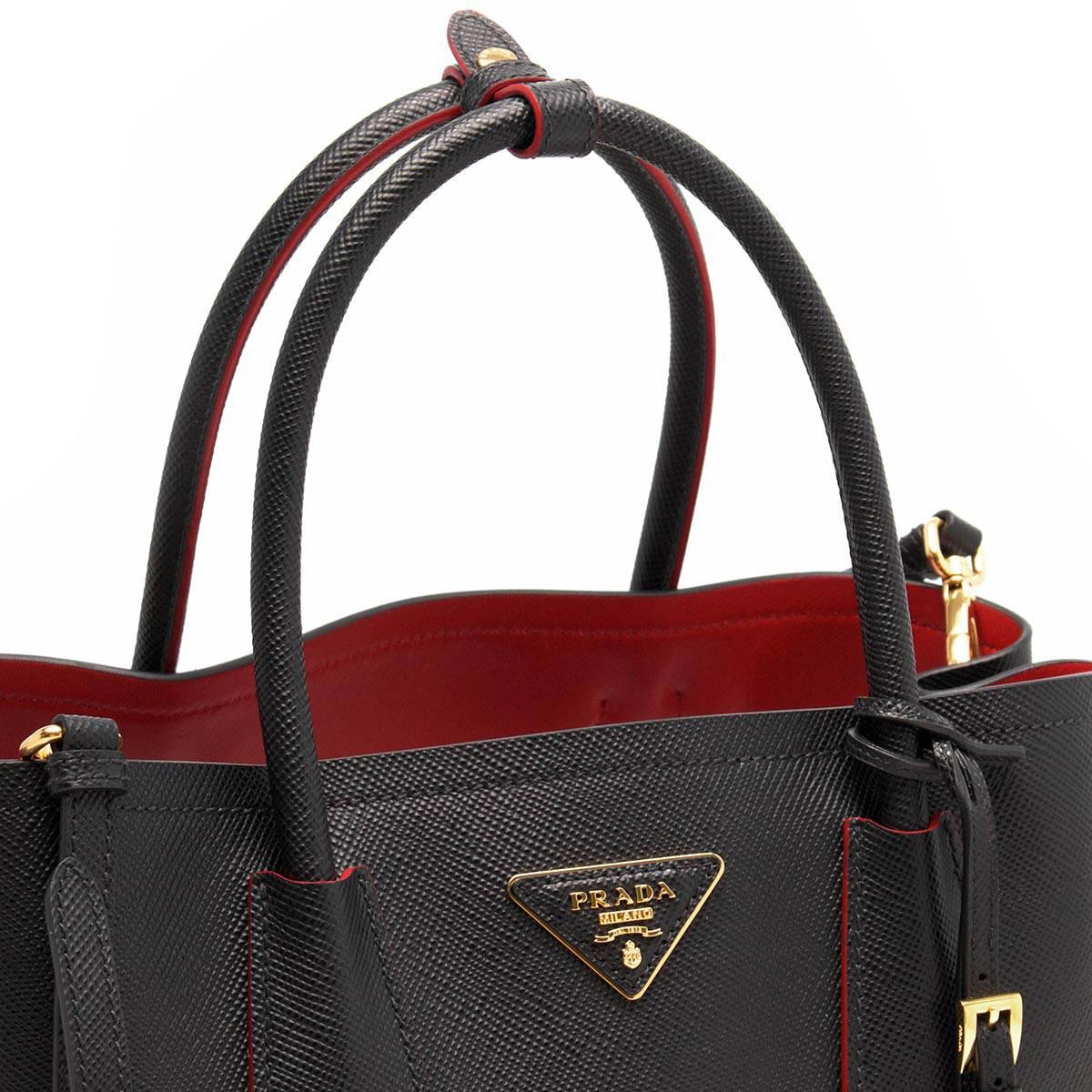 プラダバッグ PRADA トートバッグ/ショルダーバッグ サフィアーノ キュイール 【SAFFIANO CUIR】 ブラック&フォーコレッド  レディース 1BG775 2A4A F0LJ4​