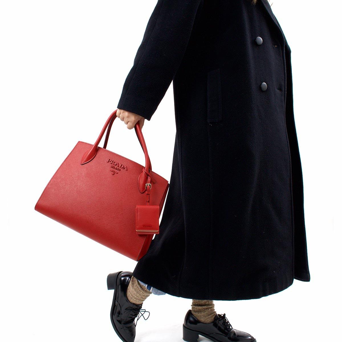 プラダバッグ PRADA ハンドバッグ/ショルダーバッグ サフィアーノ キュイール SAFFIANO CUIR C モノクーロム フォーコレッド  レディース 1BA155 2ERX F068Z​