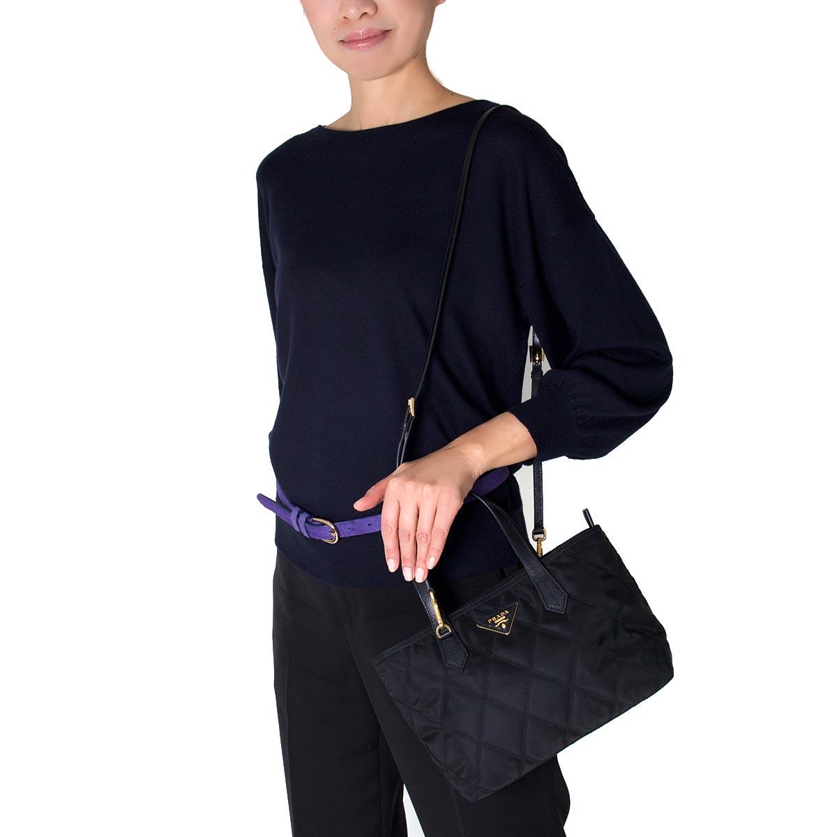 プラダ PRADA トートバッグ/ショルダーバッグ テスート TESSUTO IMPUNTURATO 三角ロゴプレート ブラック 1BA090 2EJR F0002