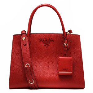 プラダバッグ PRADA ハンドバッグ/ショルダーバッグ サフィアーノ キュイール SAFFIANO CUIR C モノクーロム フォーコレッド  レディース ...