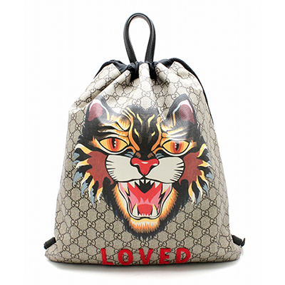 GUCCI グッチ GGスプリーム アングリーキャット バックパック リュックサック カーキベージュ ブラック 黒 マルチカラー 473872 204991