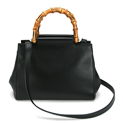 GUCCIグッチトートバッグ ニムフェア スモール レザー トートバッグ 黒×ブラウン レザー×ウッド 453767​