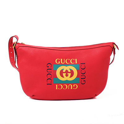 グッチ GUCCI プリント レザー ハーフムーン ホーボーバッグ ショルダーバッグ レッド [メンズ] 523588 0GCAT 6461