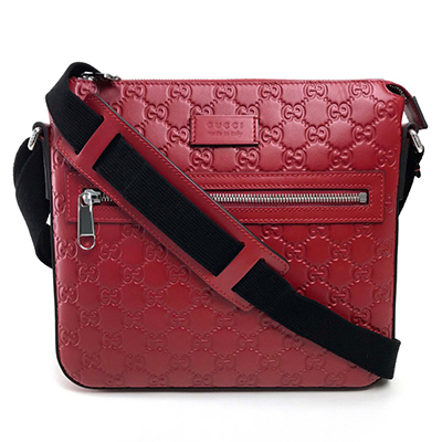 GUCCI グッチ シグネチャー メッセンジャーバッグ グッチシマ ショルダーバッグ レザー レッド レディース  406410​