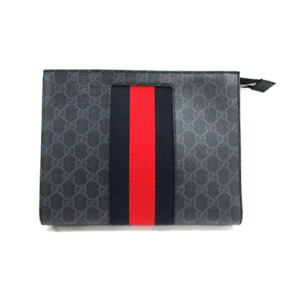 GUCCIグッチ セカンドバッグ  GG柄  黒×レッド PVC(塩化ビニール)×レザー 475316 KHN4C 1095​