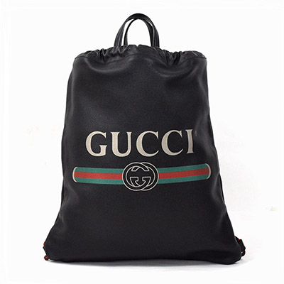 グッチ ハンドバッグ 巾着リュック GG ウエビングライン ドローストリング バックパック ブラック レザー GUCCI レディース メンズ 494053