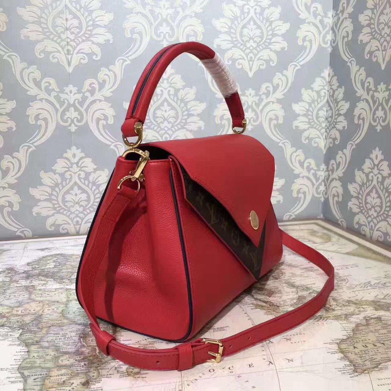 ルイヴィトンLOUISVUITTON　 ドゥブルV モノグラムキャンバス切替カーフレザー2WAYハンドバッグ M54624​