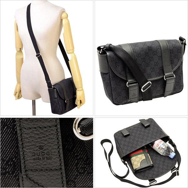 グッチGUCCI 斜めがけショルダーバッグ レディース ブラック GGデニムxレザー 374429f5din1160