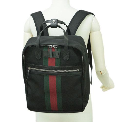 グッチ バッグ  GUCCI バックパック リュックサック パラナ ブラック ウェビング レッドxグリーン アウトレット 495558-1060​