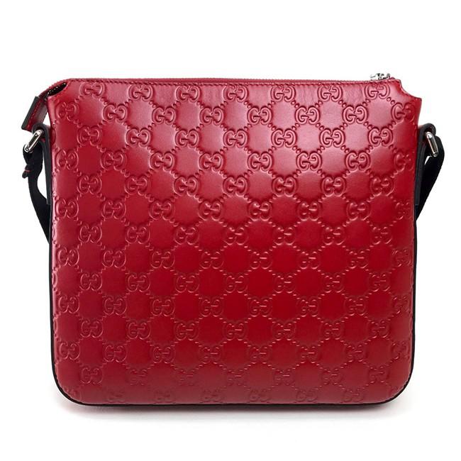 GUCCI グッチ シグネチャー メッセンジャーバッグ グッチシマ ショルダーバッグ レザー レッド レディース  406410​