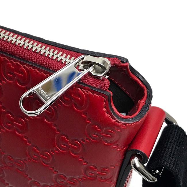 GUCCI グッチ シグネチャー メッセンジャーバッグ グッチシマ ショルダーバッグ レザー レッド レディース  406410​