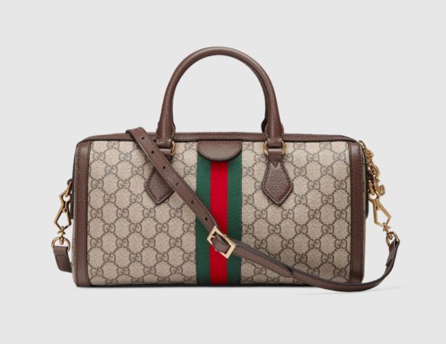 GUCCIグッチ エンボスロゴラゲージタグ付きボストンバッグ GG柄 ベージュ×ブラウン ショルダーバッグ ハンドバッグ 547953 9C2ST 8746