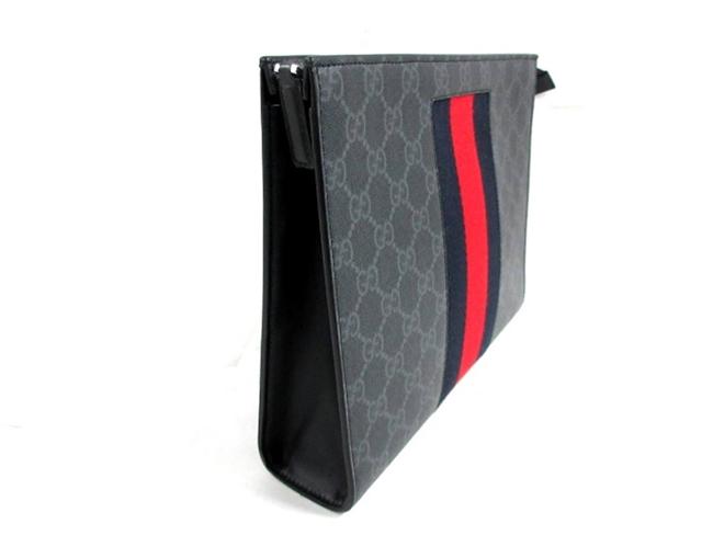 GUCCIグッチ セカンドバッグ  GG柄  黒×レッド PVC(塩化ビニール)×レザー 475316 KHN4C 1095​