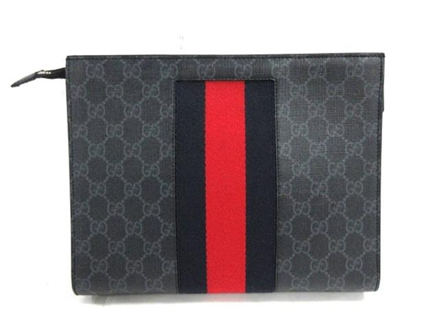 GUCCIグッチ セカンドバッグ  GG柄  黒×レッド PVC(塩化ビニール)×レザー 475316 KHN4C 1095​
