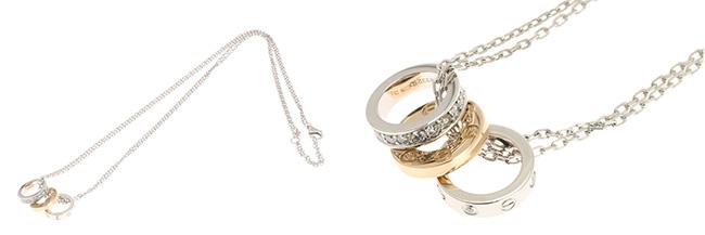 カルティエ ラブ スリーフープ ダイヤ ネックレス WG PG 18K  B16025350