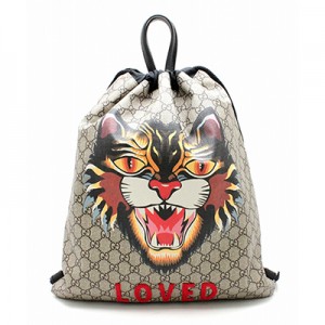 GUCCI グッチ GGスプリーム アングリーキャット バックパック リュックサック カーキベージュ ブラック 黒 マルチカラー 473872 204991