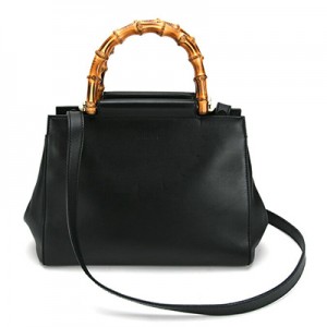 GUCCIグッチトートバッグ ニムフェア スモール レザー トートバッグ 黒×ブラウン レザー×ウッド 453767​