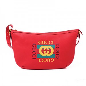 グッチ GUCCI プリント レザー ハーフムーン ホーボーバッグ ショルダーバッグ レッド [メンズ] 523588 0GCAT 6461