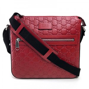 GUCCI グッチ シグネチャー メッセンジャーバッグ グッチシマ ショルダーバッグ レザー レッド レディース  406410​