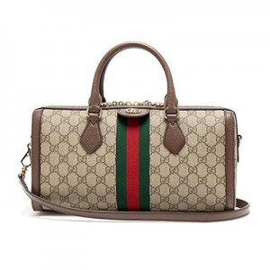 GUCCIグッチ エンボスロゴラゲージタグ付きボストンバッグ GG柄 ベージュ×ブラウン ショルダーバッグ ハンドバッグ 547953 9C2ST 8746