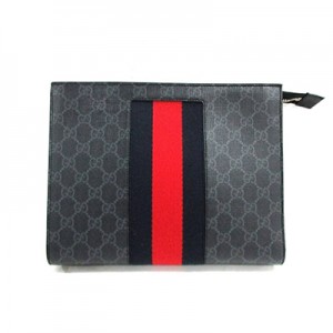 GUCCIグッチ セカンドバッグ  GG柄  黒×レッド PVC(塩化ビニール)×レザー 475316 KHN4C 1095​
