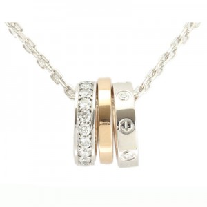 カルティエ ラブ スリーフープ ダイヤ ネックレス WG PG 18K  B16025350