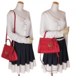グッチ バッグ レディース 2WAY ショルダーバッグ ハンドバッグ GGマーモント ミニトップハンドルバッグ レッド 442622 A7M0T 6339