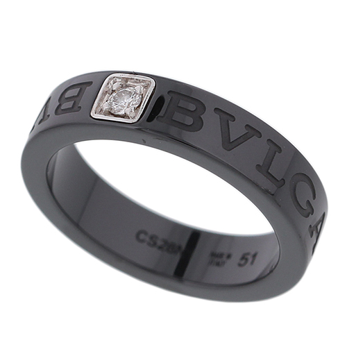 ブルガリ指輪   ダブル ロゴ 1P ダイヤ リング ブラック セラミック WG ホワイトゴールド 18K  CL8546515
