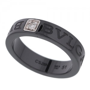 ブルガリ指輪   ダブル ロゴ 1P ダイヤ リング ブラック セラミック WG ホワイトゴールド 18K  CL8546515