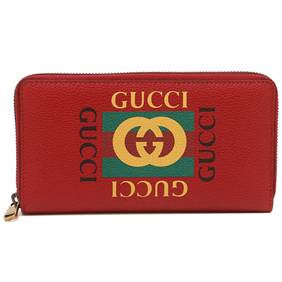 グッチ GUCCI グッチプリント レザー ラウンドファスナー長財布 ロゴ×レッド [レディース] 496317 0GDAT 6461