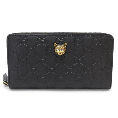 グッチ 長財布 レディース GUCCI  財布 ラウンドファスナー キャット シグネチャー GG柄 レザー ブラック 黒 548058 0G6FT 1081​