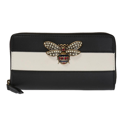 グッチ GUCCI クイーンマーガレット レザー ウォレット ラウンドファスナー 長財布 ブラック×アイボリー ホワイト [レディース] 476069 DYWQT 8224 