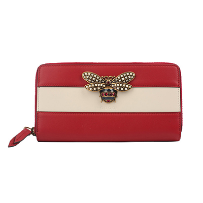 グッチ GUCCI クイーンマーガレット レザー ウォレット ラウンドファスナー 長財布 レッド×アイボリー [レディース] 476069 DYWQT 8225