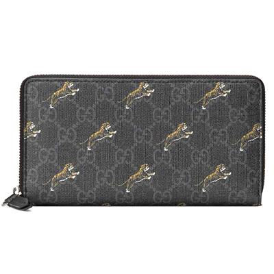 グッチ GUCCI タイガー プリント GGスプリーム ラウンドファスナー 長財布 ブラック×グレー [メンズ] 575135 G2BAN 1087