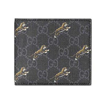 グッチ GUCCI GGスプリーム タイガープリント ウォレット 折財布 小銭入れなし ブラック×グレー [メンズ] 575133 G2BAN 1087