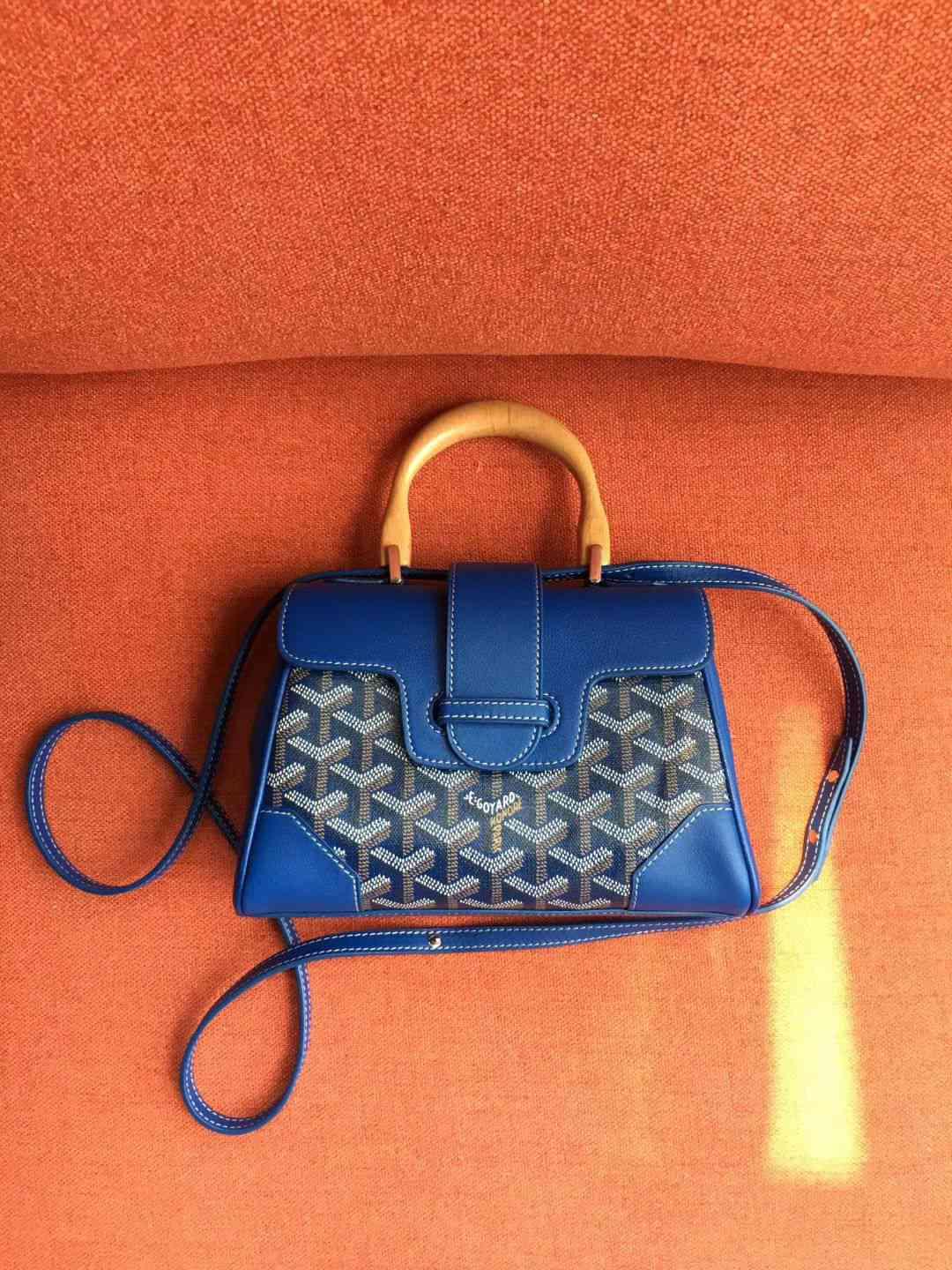 ゴヤール  サイゴン ミニ ハンドバッグ 2WAY ショルダー 青 レア ヘリンボーン レディース GOYARD SAIGON MINI G2020683