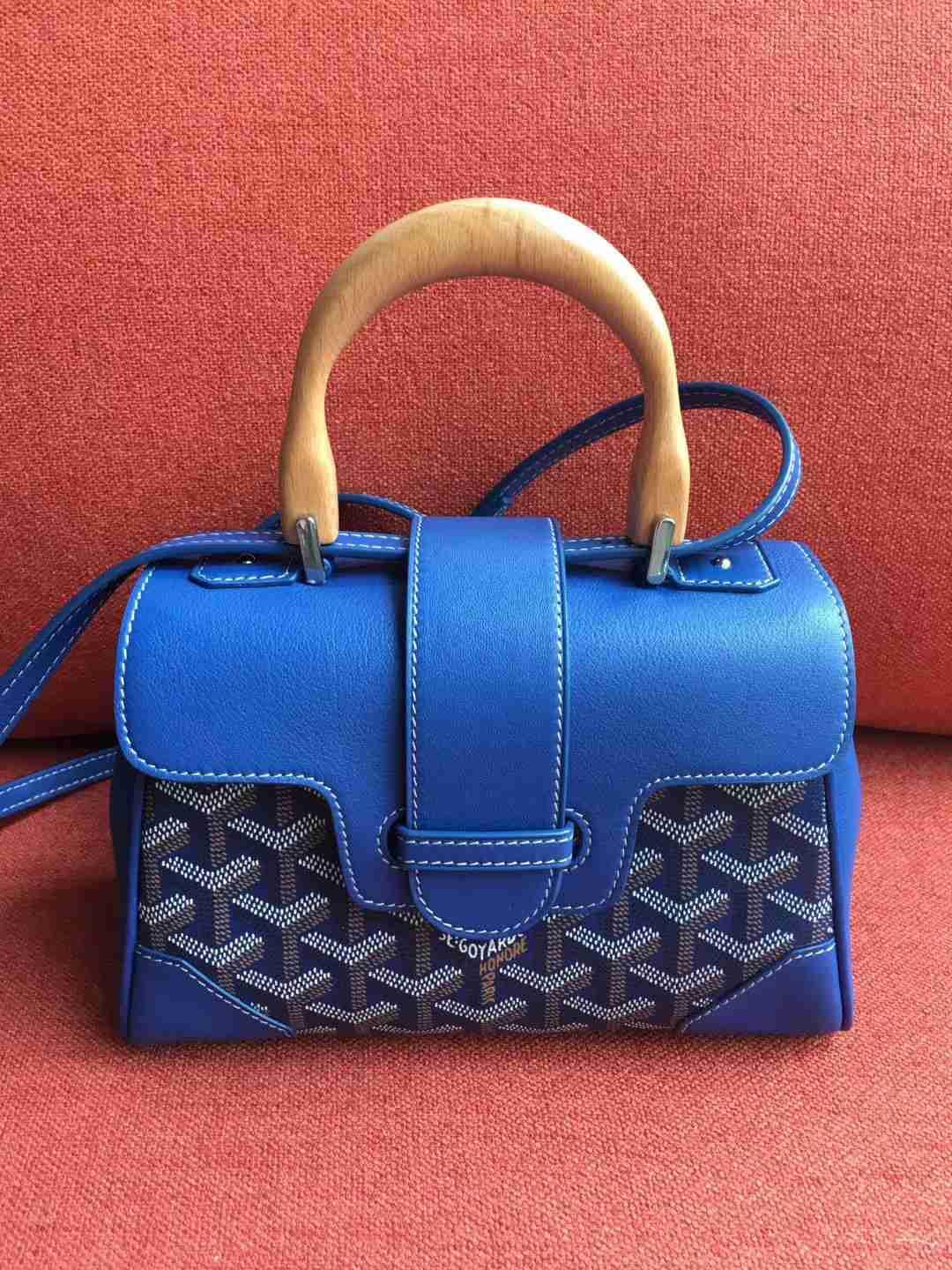 ゴヤール  サイゴン ミニ ハンドバッグ 2WAY ショルダー 青 レア ヘリンボーン レディース GOYARD SAIGON MINI G2020683