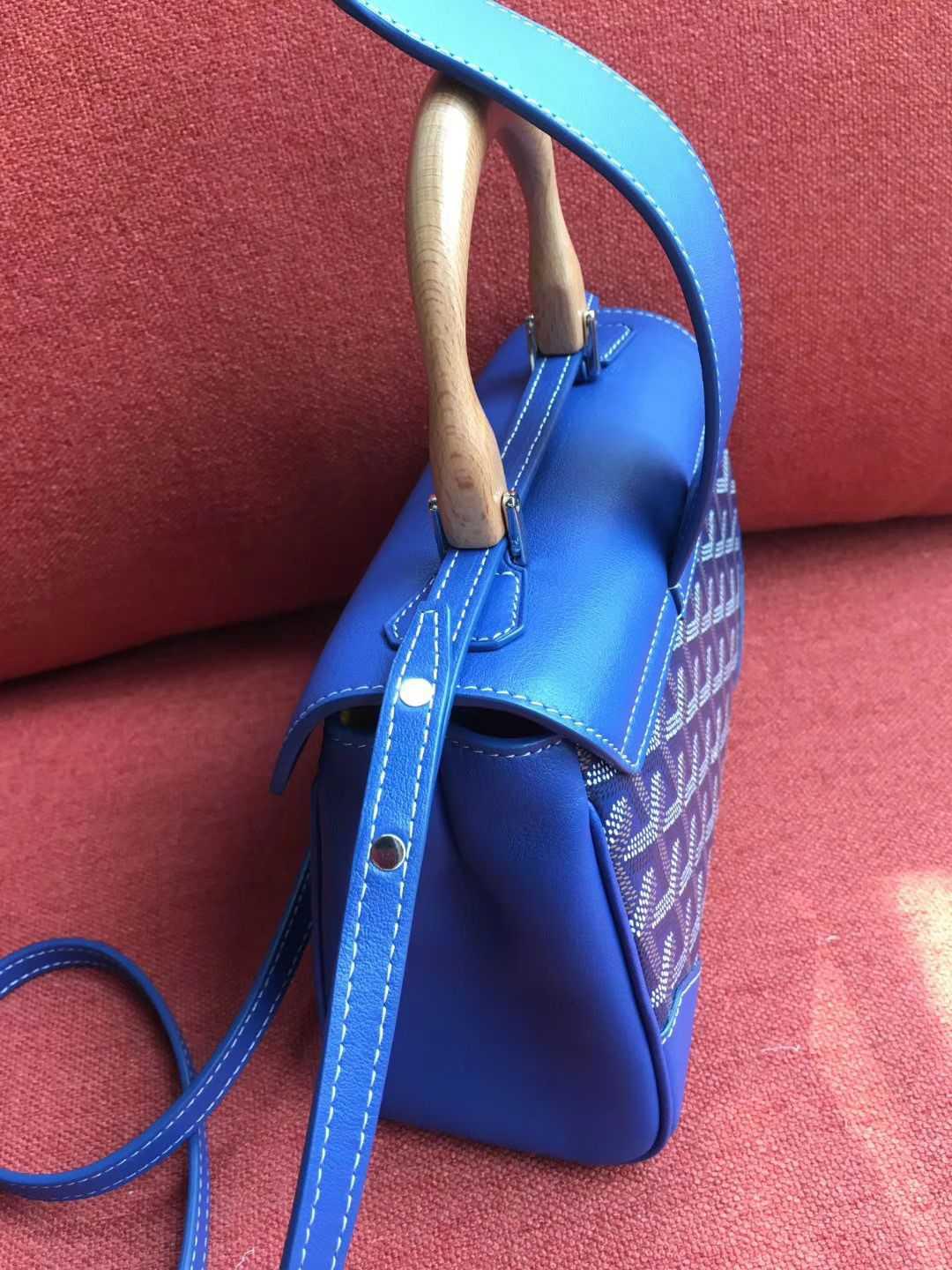 ゴヤール  サイゴン ミニ ハンドバッグ 2WAY ショルダー 青 レア ヘリンボーン レディース GOYARD SAIGON MINI G2020683