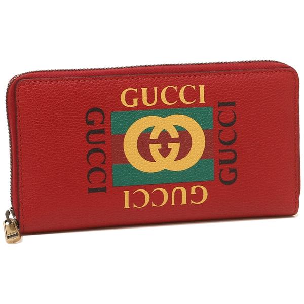 グッチ GUCCI グッチプリント レザー ラウンドファスナー長財布 ロゴ×レッド [レディース] 496317 0GDAT 6461