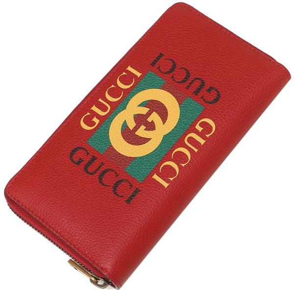 グッチ GUCCI グッチプリント レザー ラウンドファスナー長財布 ロゴ×レッド [レディース] 496317 0GDAT 6461