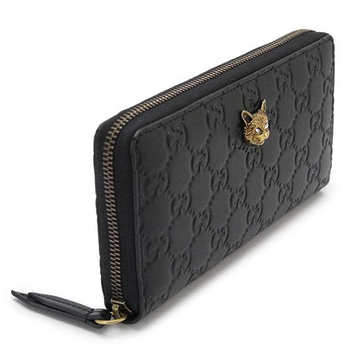グッチ 長財布 レディース GUCCI  財布 ラウンドファスナー キャット シグネチャー GG柄 レザー ブラック 黒 548058 0G6FT 1081​